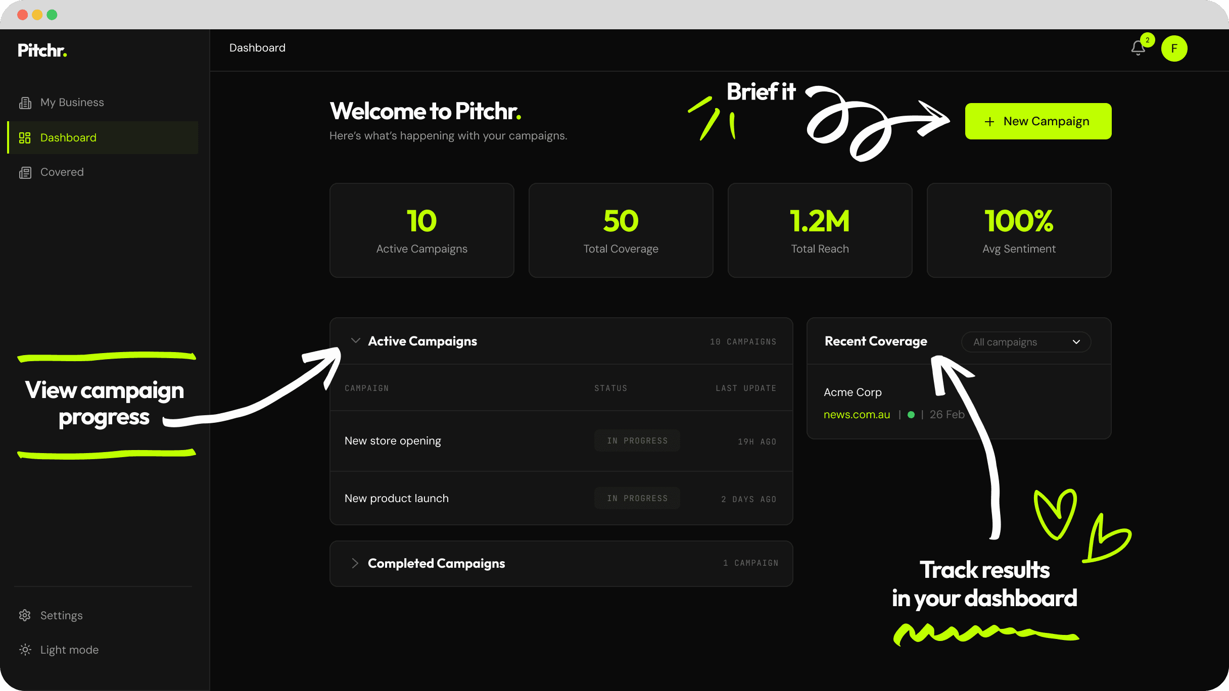 Pitchr dashboard preview